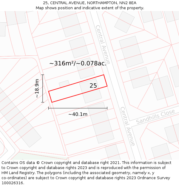 25, CENTRAL AVENUE, NORTHAMPTON, NN2 8EA: Plot and title map