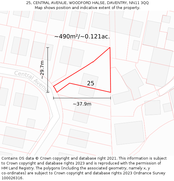 25, CENTRAL AVENUE, WOODFORD HALSE, DAVENTRY, NN11 3QQ: Plot and title map