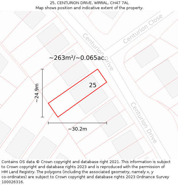 25, CENTURION DRIVE, WIRRAL, CH47 7AL: Plot and title map