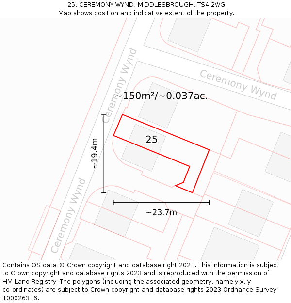 25, CEREMONY WYND, MIDDLESBROUGH, TS4 2WG: Plot and title map