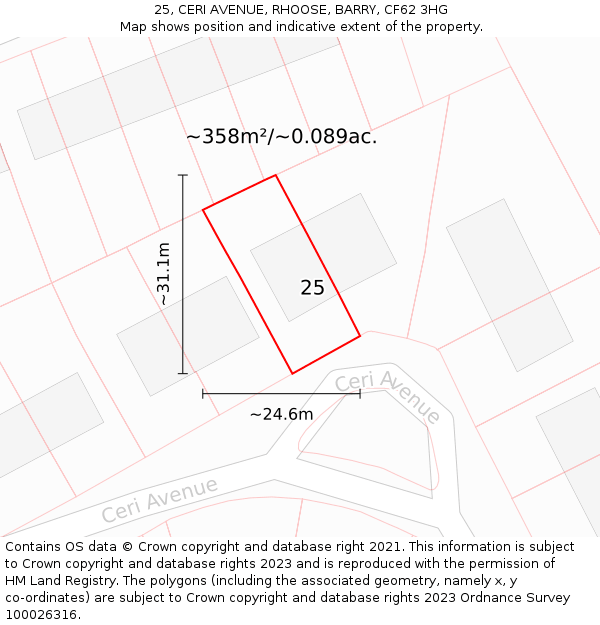 25, CERI AVENUE, RHOOSE, BARRY, CF62 3HG: Plot and title map