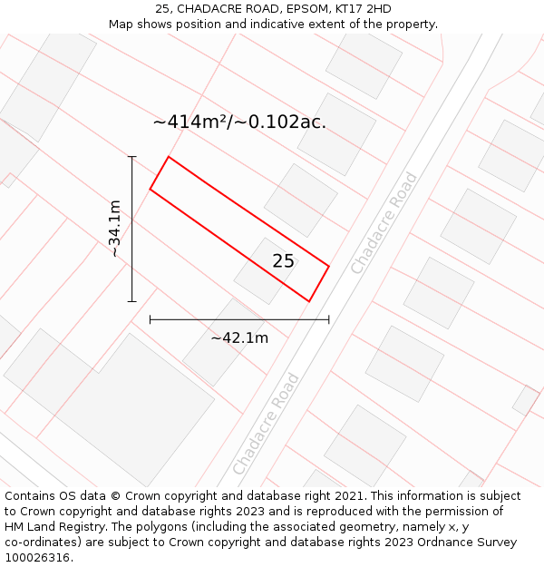 25, CHADACRE ROAD, EPSOM, KT17 2HD: Plot and title map