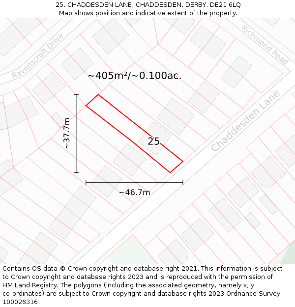 25, CHADDESDEN LANE, CHADDESDEN, DERBY, DE21 6LQ: Plot and title map