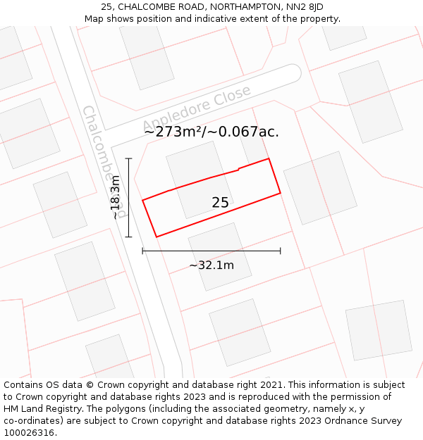 25, CHALCOMBE ROAD, NORTHAMPTON, NN2 8JD: Plot and title map