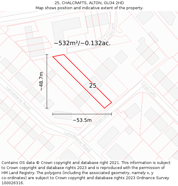 25, CHALCRAFTS, ALTON, GU34 2HD: Plot and title map