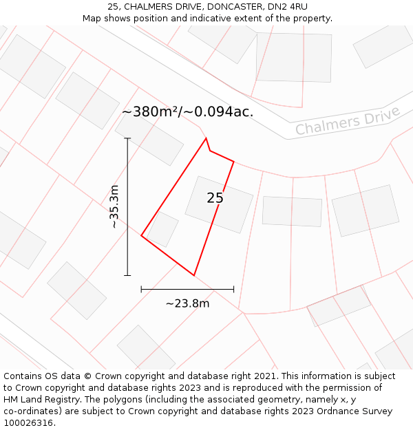 25, CHALMERS DRIVE, DONCASTER, DN2 4RU: Plot and title map
