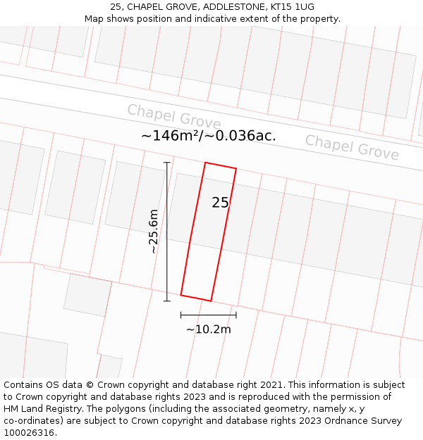 25, CHAPEL GROVE, ADDLESTONE, KT15 1UG: Plot and title map