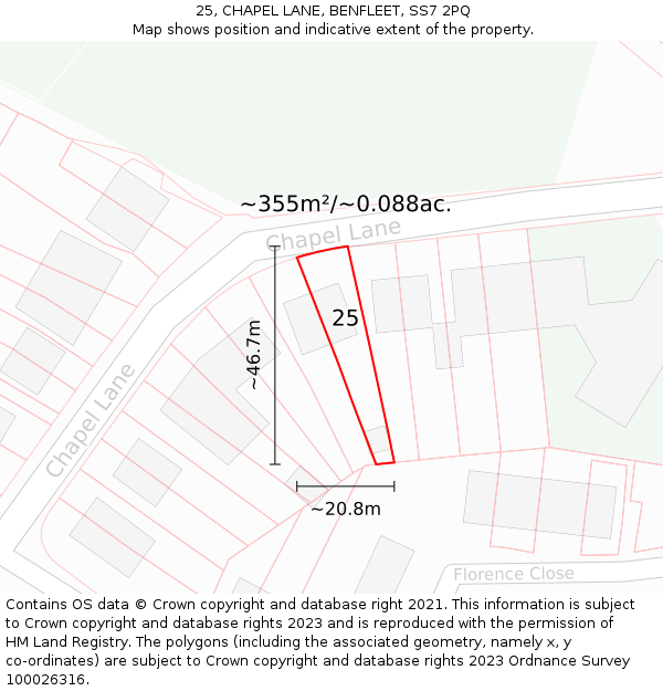 25, CHAPEL LANE, BENFLEET, SS7 2PQ: Plot and title map