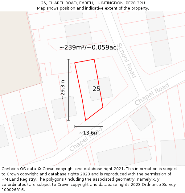 25, CHAPEL ROAD, EARITH, HUNTINGDON, PE28 3PU: Plot and title map