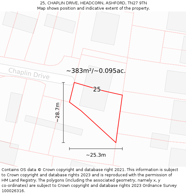 25, CHAPLIN DRIVE, HEADCORN, ASHFORD, TN27 9TN: Plot and title map