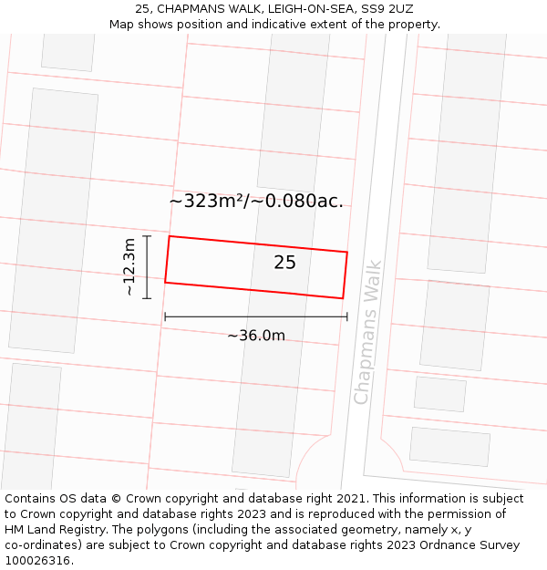 25, CHAPMANS WALK, LEIGH-ON-SEA, SS9 2UZ: Plot and title map