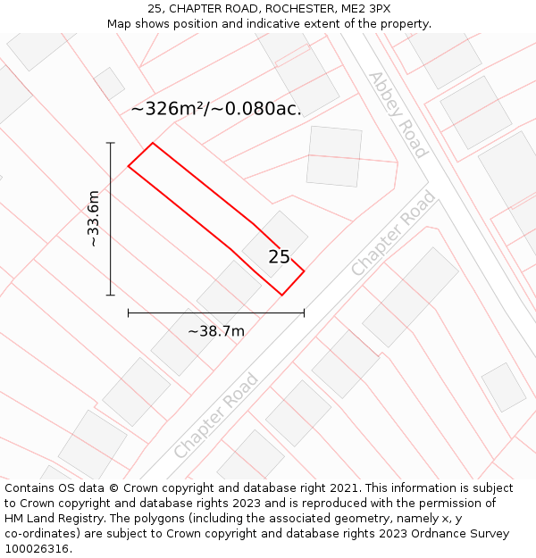 25, CHAPTER ROAD, ROCHESTER, ME2 3PX: Plot and title map