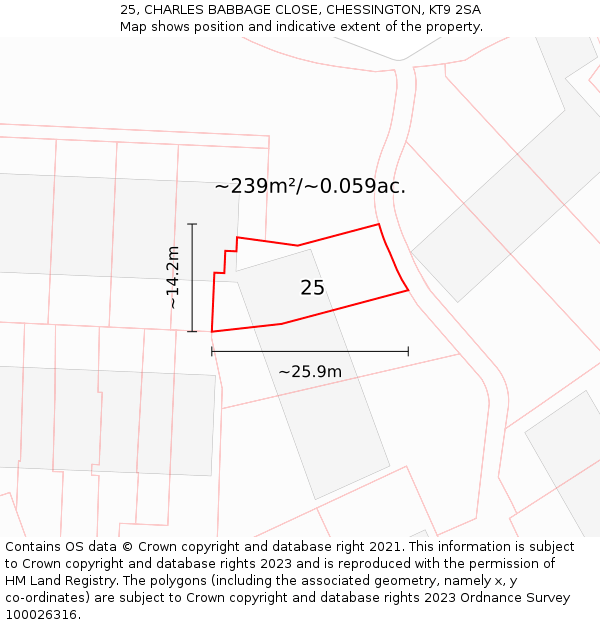 25, CHARLES BABBAGE CLOSE, CHESSINGTON, KT9 2SA: Plot and title map