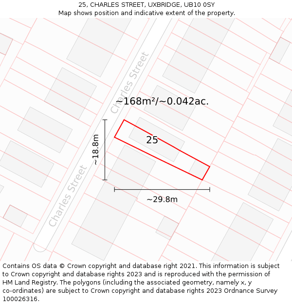 25, CHARLES STREET, UXBRIDGE, UB10 0SY: Plot and title map