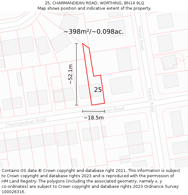 25, CHARMANDEAN ROAD, WORTHING, BN14 9LQ: Plot and title map