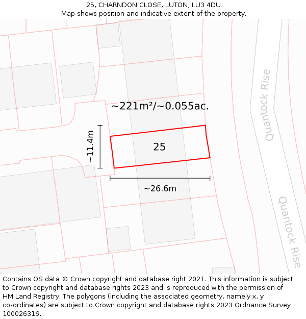 25, CHARNDON CLOSE, LUTON, LU3 4DU: Plot and title map