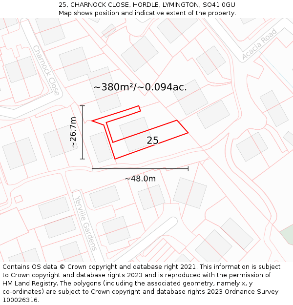 25, CHARNOCK CLOSE, HORDLE, LYMINGTON, SO41 0GU: Plot and title map