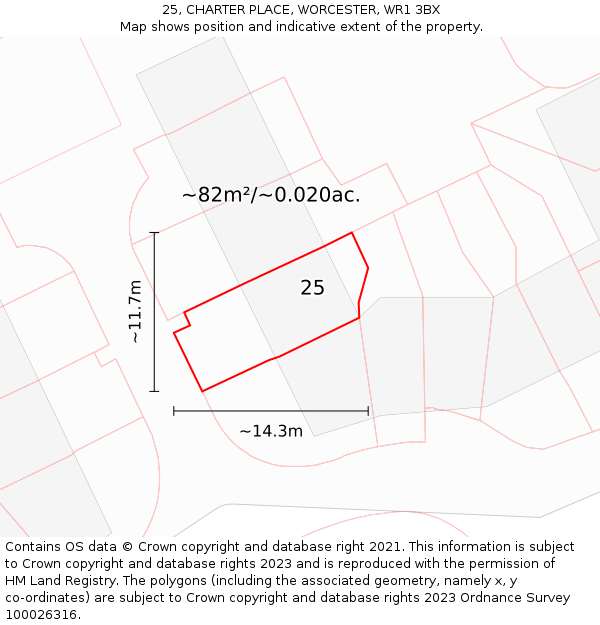 25, CHARTER PLACE, WORCESTER, WR1 3BX: Plot and title map