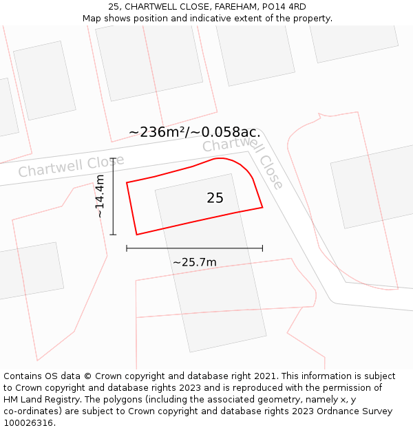 25, CHARTWELL CLOSE, FAREHAM, PO14 4RD: Plot and title map