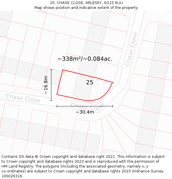 25, CHASE CLOSE, ARLESEY, SG15 6UU: Plot and title map