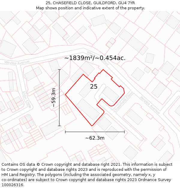 25, CHASEFIELD CLOSE, GUILDFORD, GU4 7YR: Plot and title map