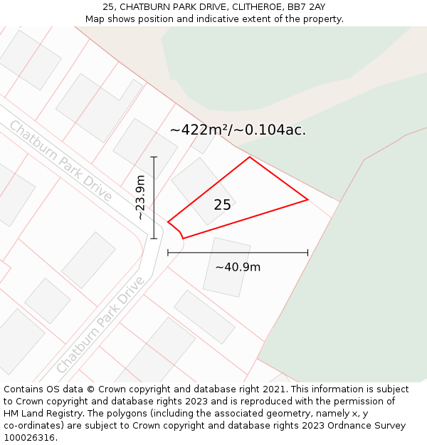 25, CHATBURN PARK DRIVE, CLITHEROE, BB7 2AY: Plot and title map