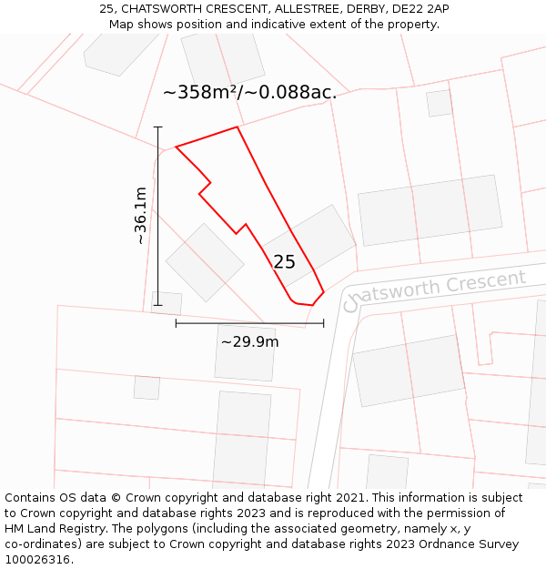 25, CHATSWORTH CRESCENT, ALLESTREE, DERBY, DE22 2AP: Plot and title map