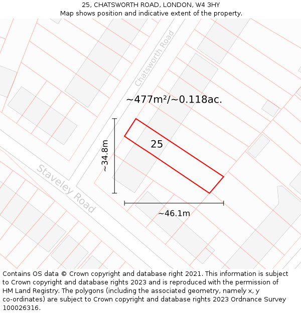 25, CHATSWORTH ROAD, LONDON, W4 3HY: Plot and title map