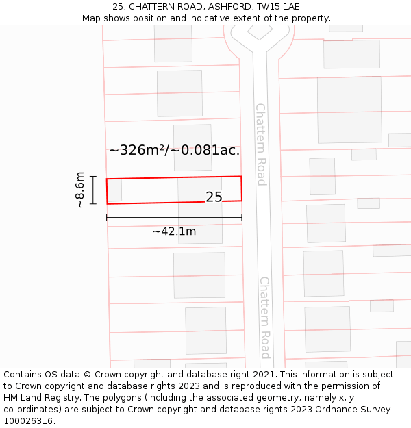 25, CHATTERN ROAD, ASHFORD, TW15 1AE: Plot and title map