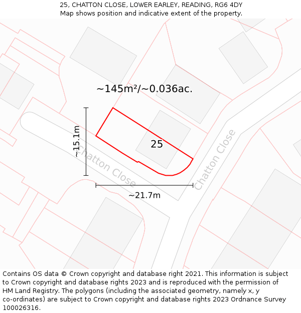 25, CHATTON CLOSE, LOWER EARLEY, READING, RG6 4DY: Plot and title map