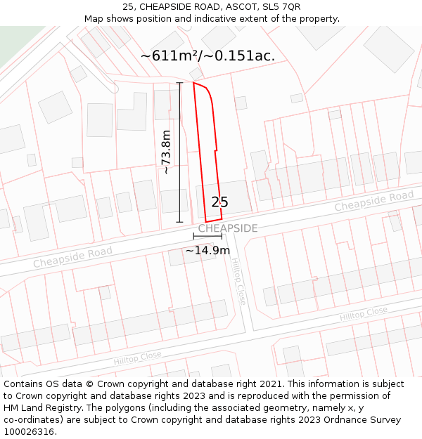 25, CHEAPSIDE ROAD, ASCOT, SL5 7QR: Plot and title map