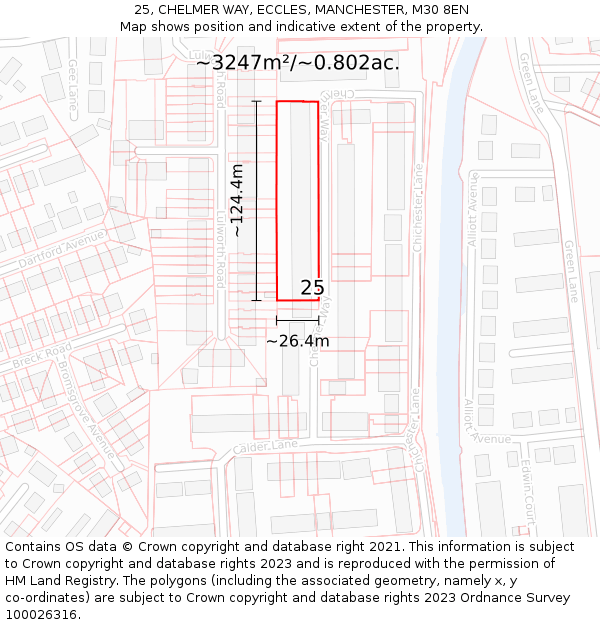 25, CHELMER WAY, ECCLES, MANCHESTER, M30 8EN: Plot and title map