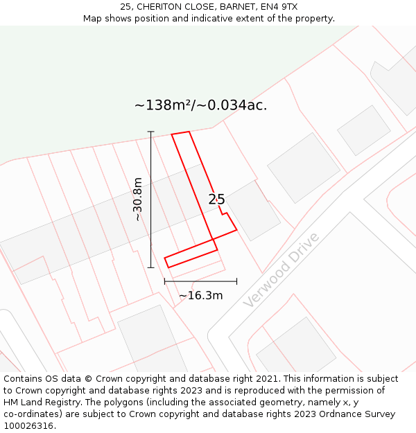 25, CHERITON CLOSE, BARNET, EN4 9TX: Plot and title map
