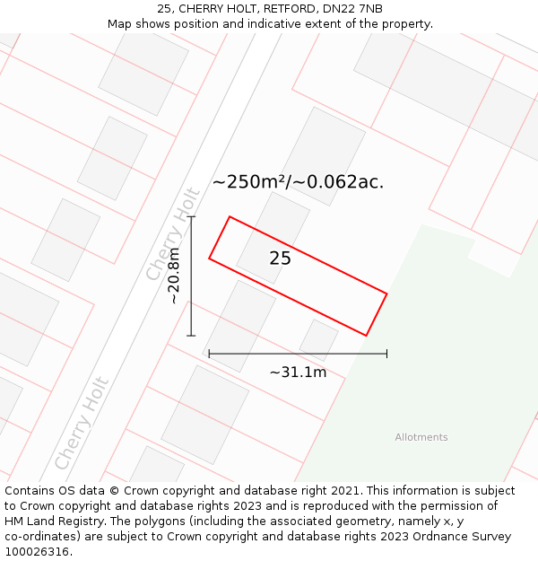 25, CHERRY HOLT, RETFORD, DN22 7NB: Plot and title map