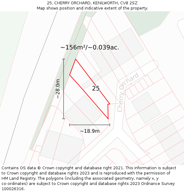 25, CHERRY ORCHARD, KENILWORTH, CV8 2SZ: Plot and title map