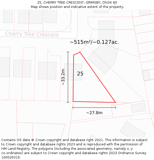 25, CHERRY TREE CRESCENT, GRIMSBY, DN34 4JY: Plot and title map