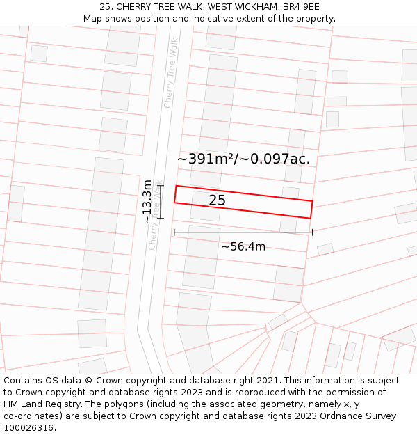 25, CHERRY TREE WALK, WEST WICKHAM, BR4 9EE: Plot and title map