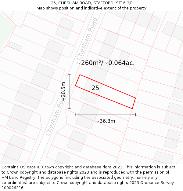 25, CHESHAM ROAD, STAFFORD, ST16 3JP: Plot and title map