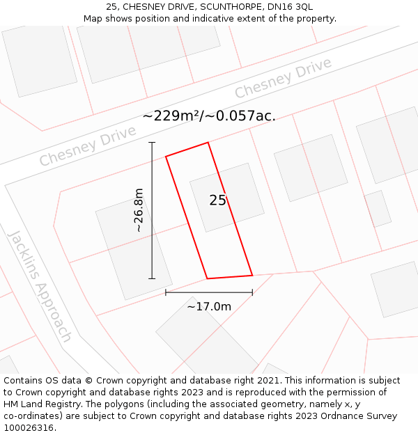 25, CHESNEY DRIVE, SCUNTHORPE, DN16 3QL: Plot and title map