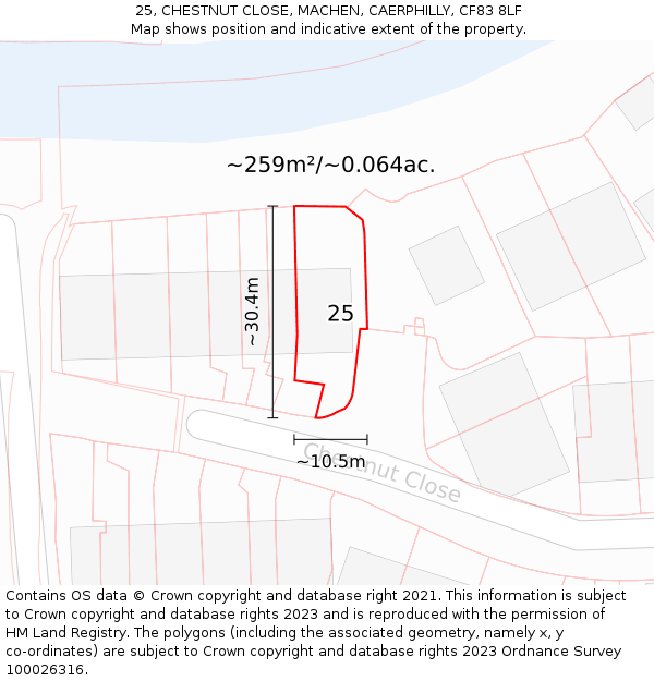 25, CHESTNUT CLOSE, MACHEN, CAERPHILLY, CF83 8LF: Plot and title map