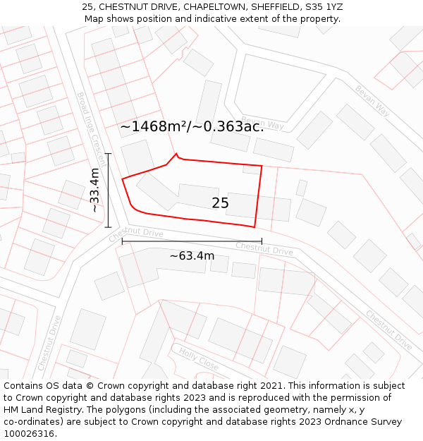25, CHESTNUT DRIVE, CHAPELTOWN, SHEFFIELD, S35 1YZ: Plot and title map