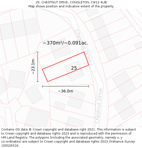 25, CHESTNUT DRIVE, CONGLETON, CW12 4UB: Plot and title map