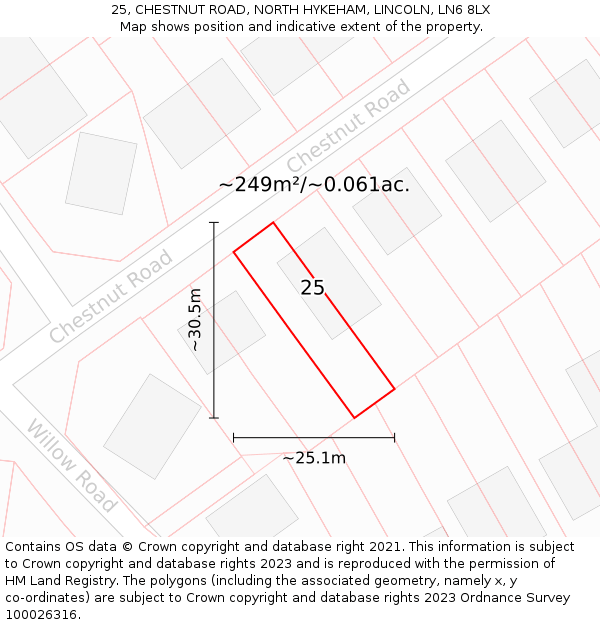 25, CHESTNUT ROAD, NORTH HYKEHAM, LINCOLN, LN6 8LX: Plot and title map