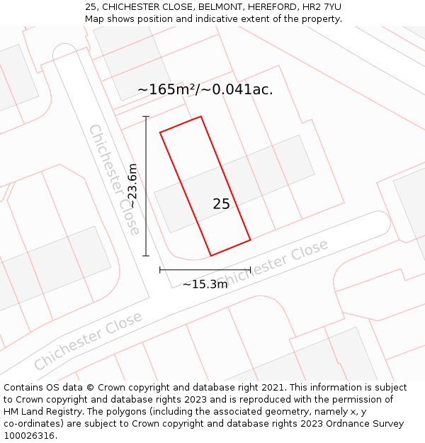25, CHICHESTER CLOSE, BELMONT, HEREFORD, HR2 7YU: Plot and title map