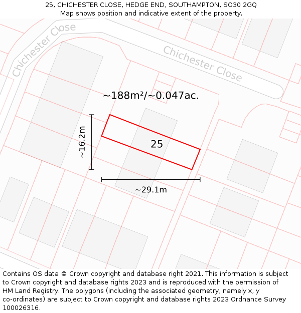 25, CHICHESTER CLOSE, HEDGE END, SOUTHAMPTON, SO30 2GQ: Plot and title map