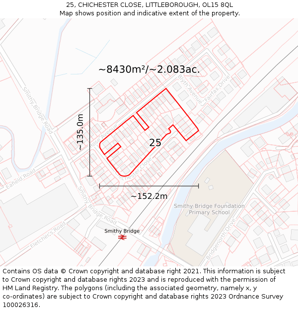 25, CHICHESTER CLOSE, LITTLEBOROUGH, OL15 8QL: Plot and title map