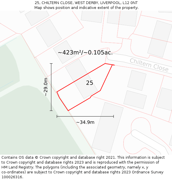 25, CHILTERN CLOSE, WEST DERBY, LIVERPOOL, L12 0NT: Plot and title map