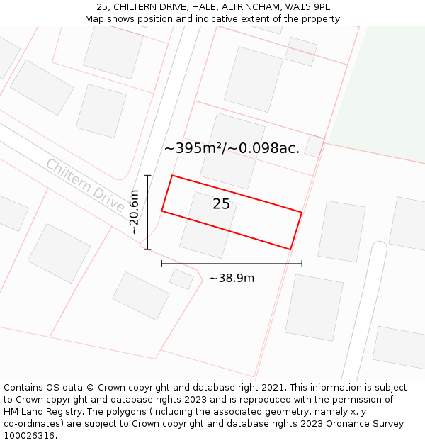 25, CHILTERN DRIVE, HALE, ALTRINCHAM, WA15 9PL: Plot and title map