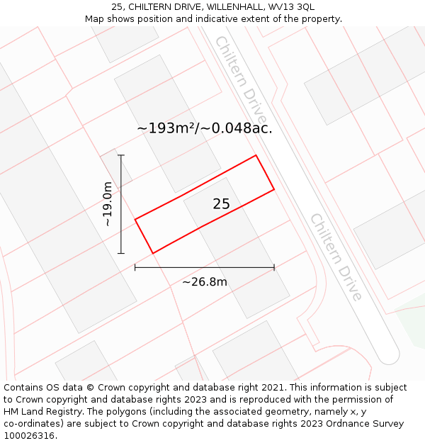 25, CHILTERN DRIVE, WILLENHALL, WV13 3QL: Plot and title map