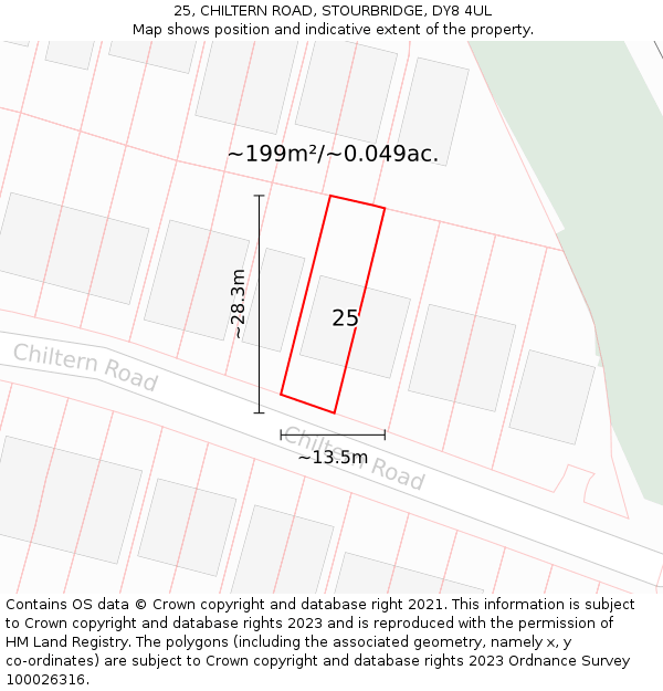 25, CHILTERN ROAD, STOURBRIDGE, DY8 4UL: Plot and title map